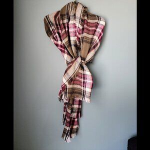 Large 100% Acrylic Plaid Pink & Green Scarf